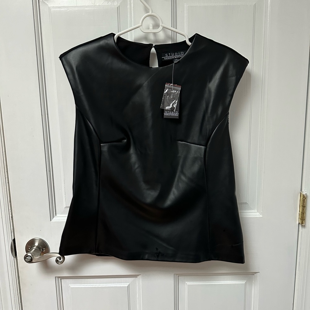 NWT faux leather mixed media top